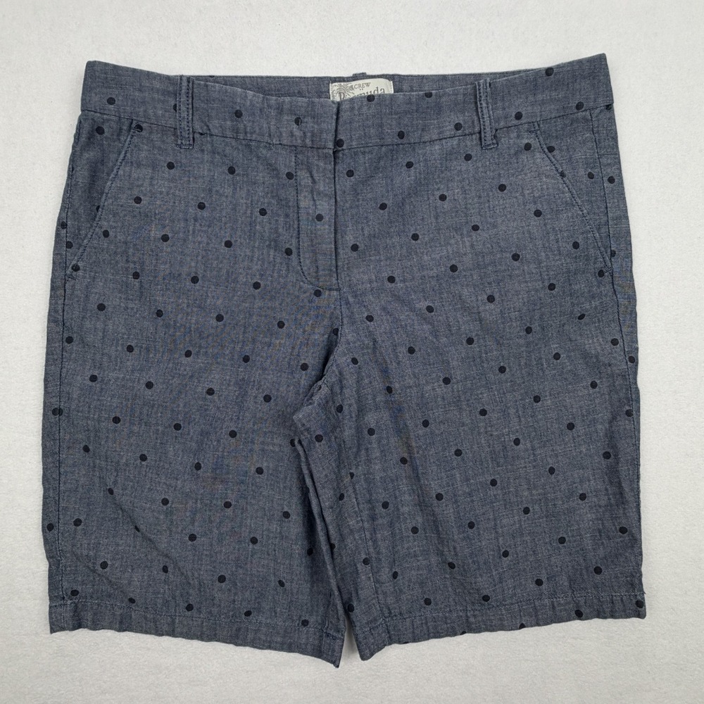 J.Crew Bermuda Shorts Womens 8 Navy Blue Polka Dot Cotton Chambray